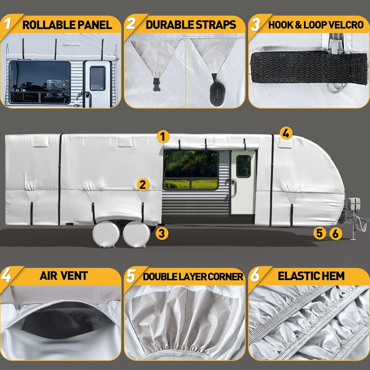 Waterproof Windproof Anti-UV Travel Trailer Cover for 18'-20' RV F12250