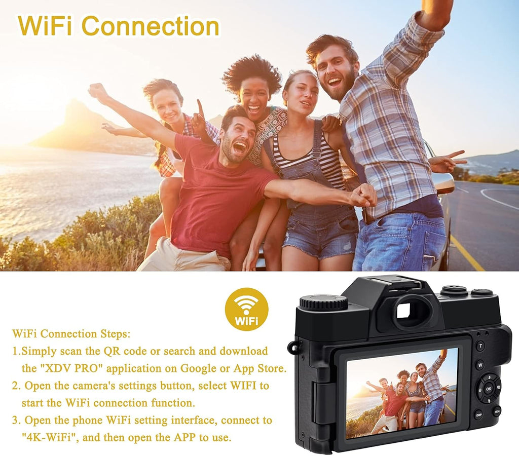4K 48MP Digital Camera with 3.0 inch 180Deg Flip Screen and 2 Batteries B89965