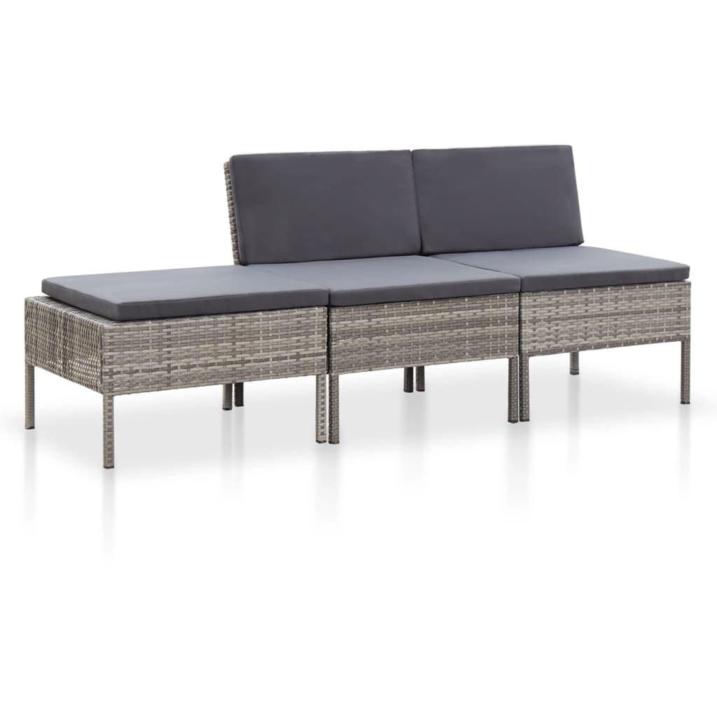 3 Piece Outdoor Sectional Sofa Set with Cushions Poly Rattan Steel Frame M131