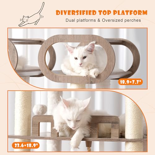 76.8-inch Wooden Cat Tree with Litter Box Enclosure and Scratching Post D295