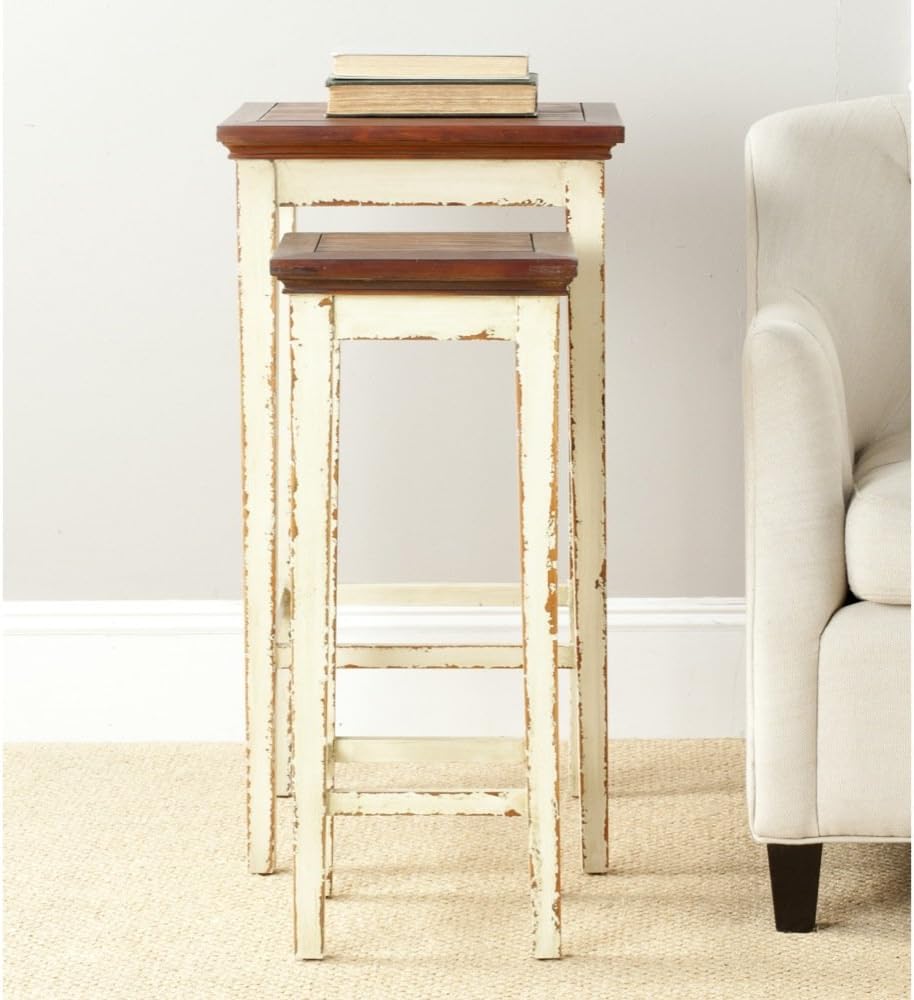 Antiqued White and Dark Brown Nesting Tables U804