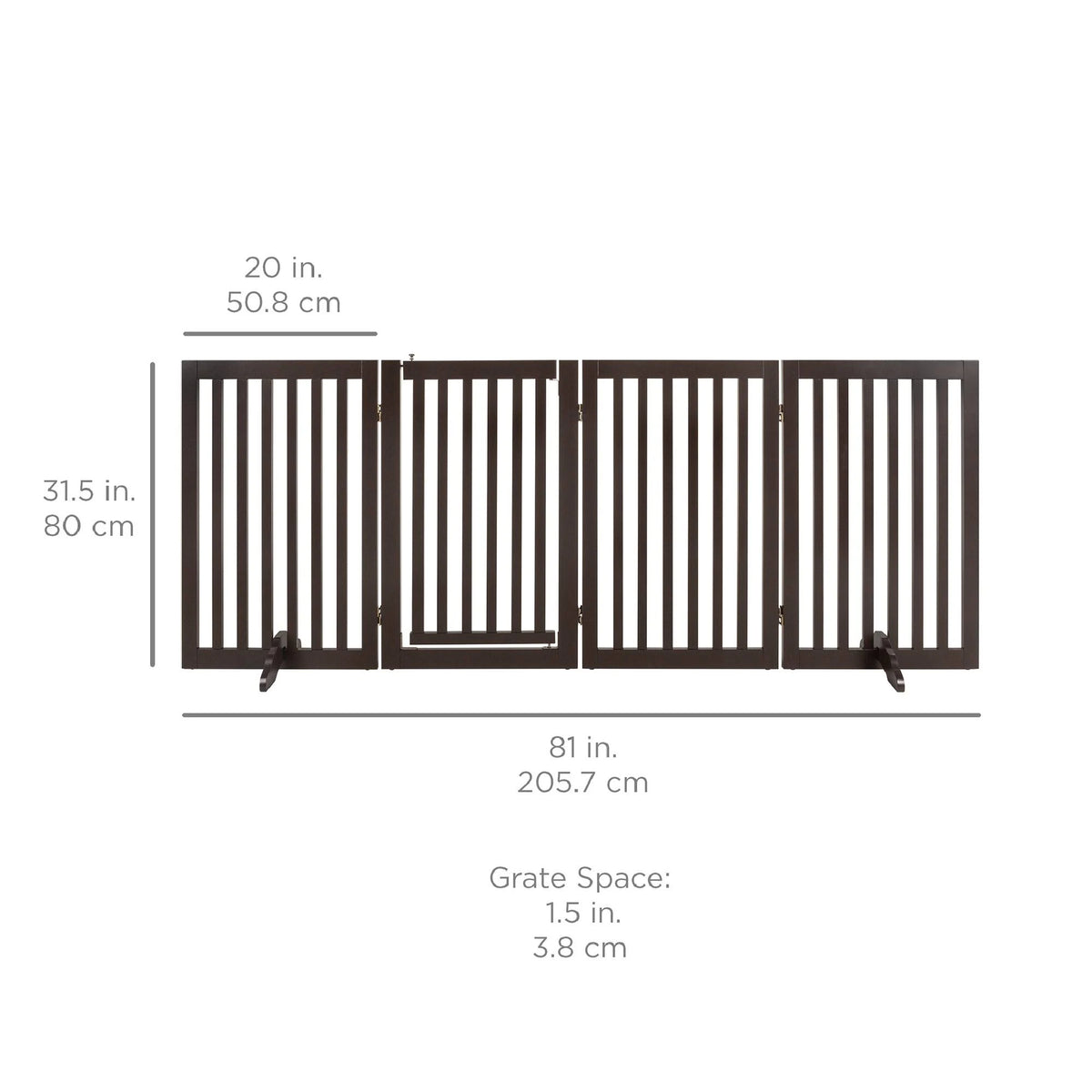 Espresso 4-Panel Freestanding Wooden Pet Gate with Walk Through Door S84487