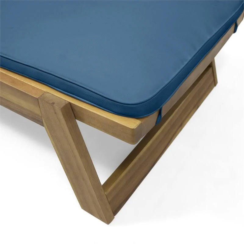Teak and Blue Acacia Wood Chaise Lounge Set of 2 I48498