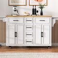 56.5" Rolling Kitchen Island with Drop Leaf, Power Outlet, 4 Doors, 5 Drawers, Black F3016