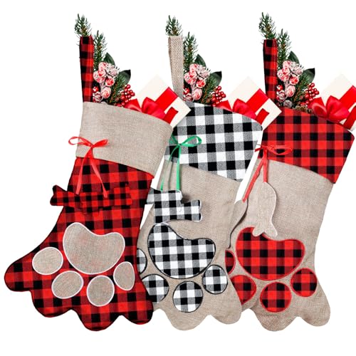 3 Pieces Pet Christmas Stockings Paw Pattern X226661