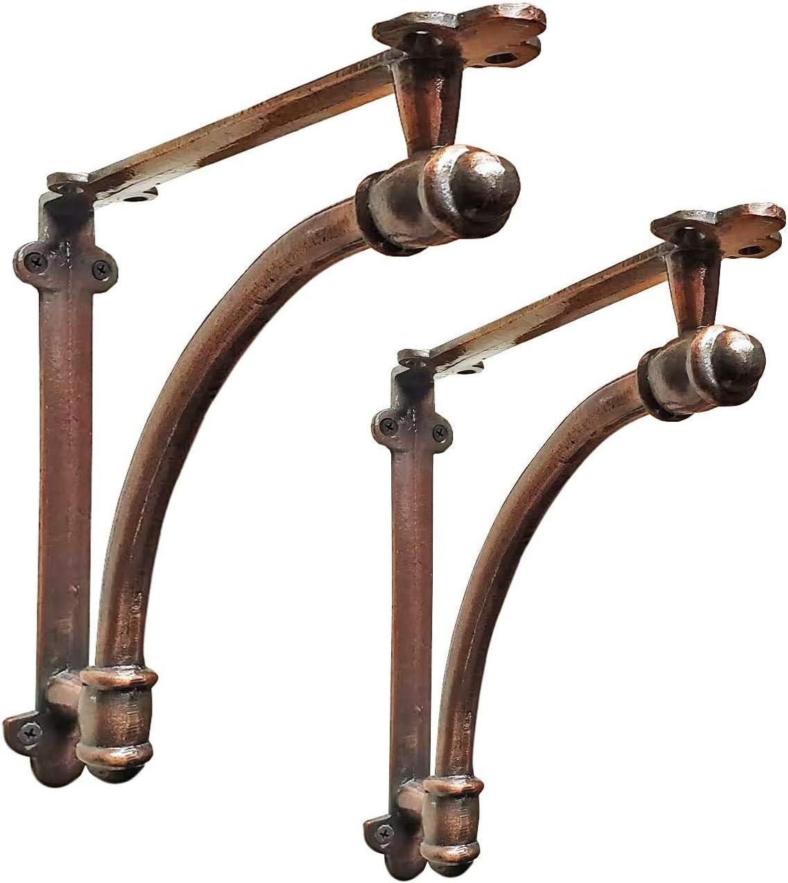 2 Pack Heavy Duty Rustic Black Iron Half Round Wall Shelf Bracket Q8338