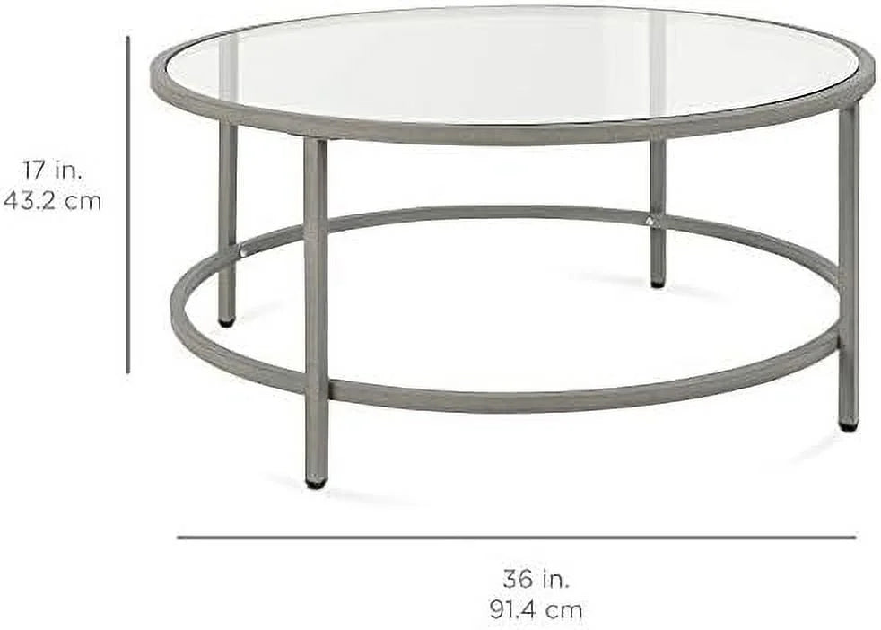 36in Round Tempered Glass Coffee Table with Metal Frame P1868