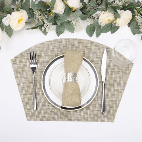 Round Table Placemats Set of 4 Non Slip Heat Resistant Woven Vinyl Metallic Golden Table Mats O317093
