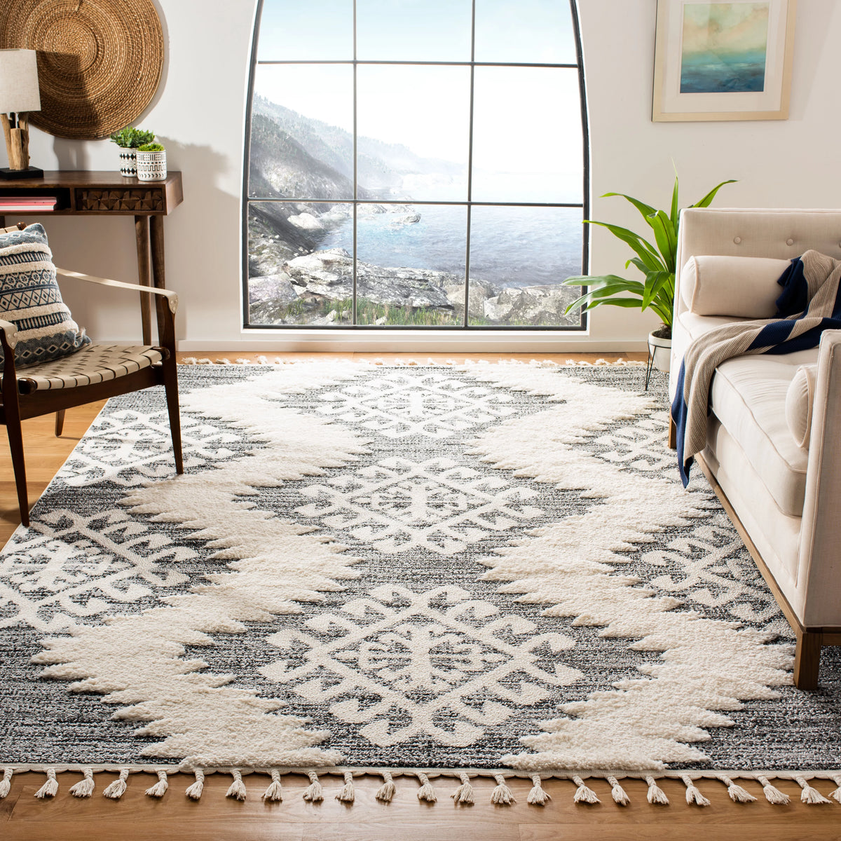 Ivory/Grey 9' x 12' Shag Area Rug Y544