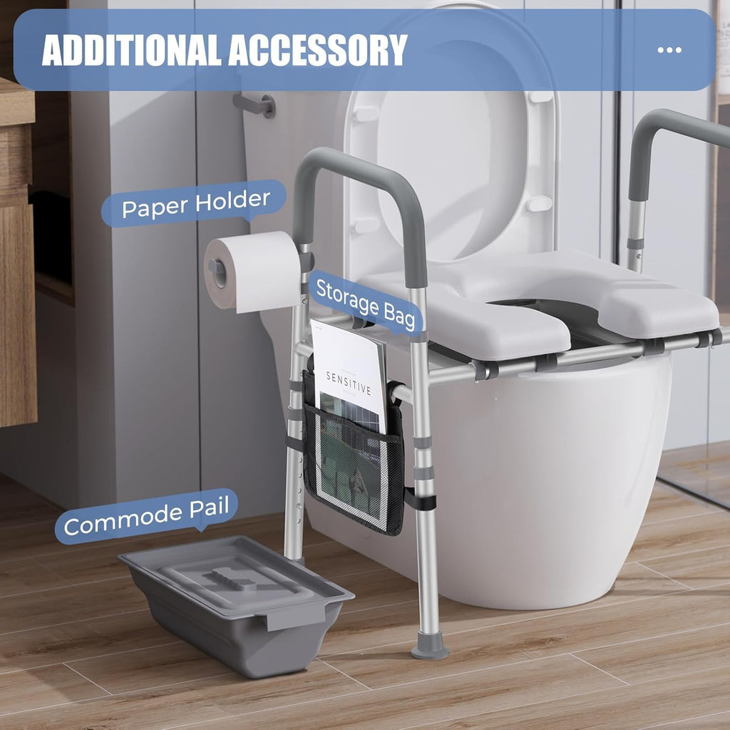 Raised Toilet Seat with Handles, Heavy Duty 400lb Adjustable Toilet Seat with Safety Frame F1925