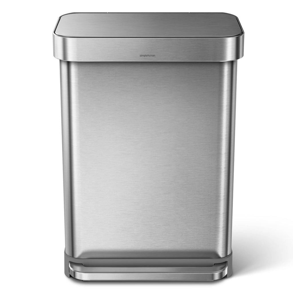 55L Rectangular Step Trash Can Brushed Silver D795