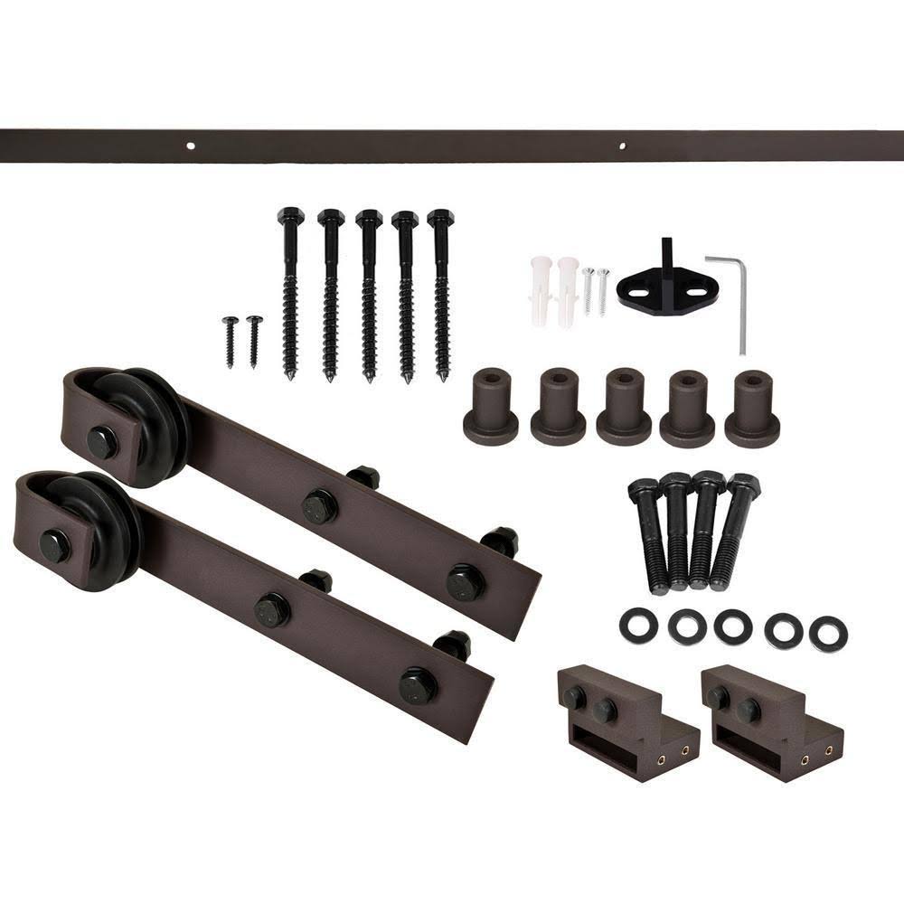 36 in. x 84 in. Distressed Espresso Stained Solid Knotty Pine Wood Interior Sliding Barn Door with Hardware Kit R211