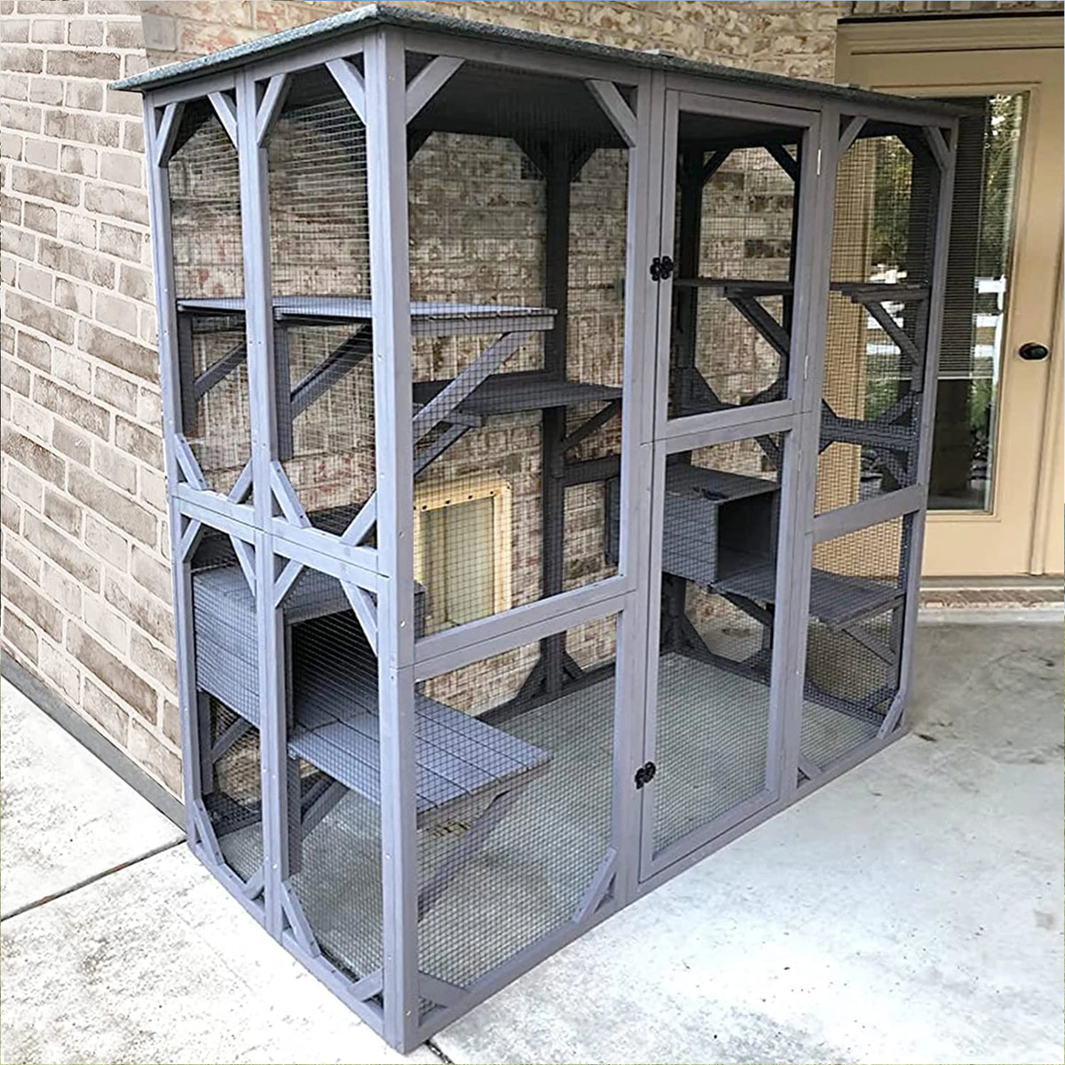 Cat Enclosure, 5-Platform Wooden Cat House with Asphalt Roof, 71 in H93198