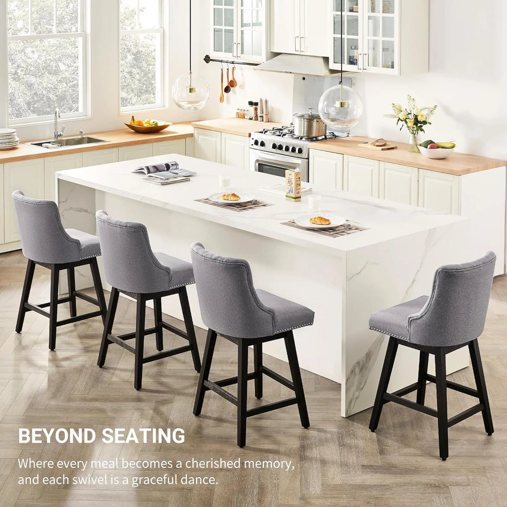 Grey 26” Upholstered Bar Stools Set of 4 with Wood Legs B326