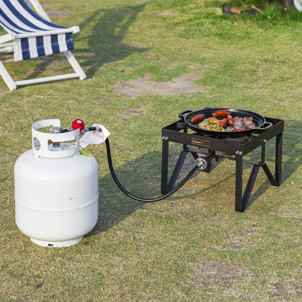 Outdoor Propane Burner Stove with 10 PSI Regulator and Cast Iron Braided Holes V361