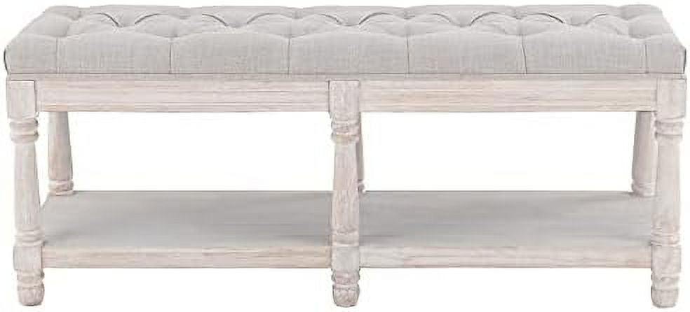 Beige Tufted Wood Entryway Bench K986