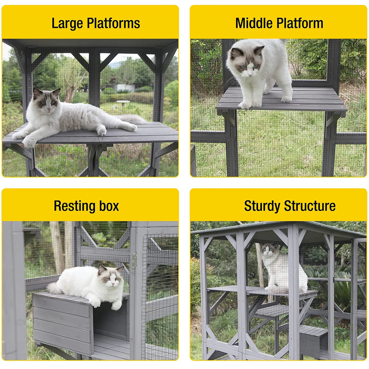 Cat Enclosure, 5-Platform Wooden Cat House with Asphalt Roof, 71 in H93198