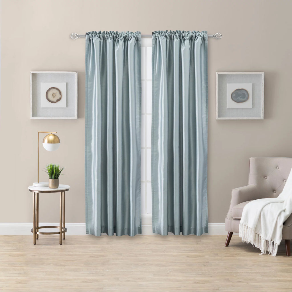 Blue 100x84" Faux-Silk Rod Pocket Curtain Pairs U191465