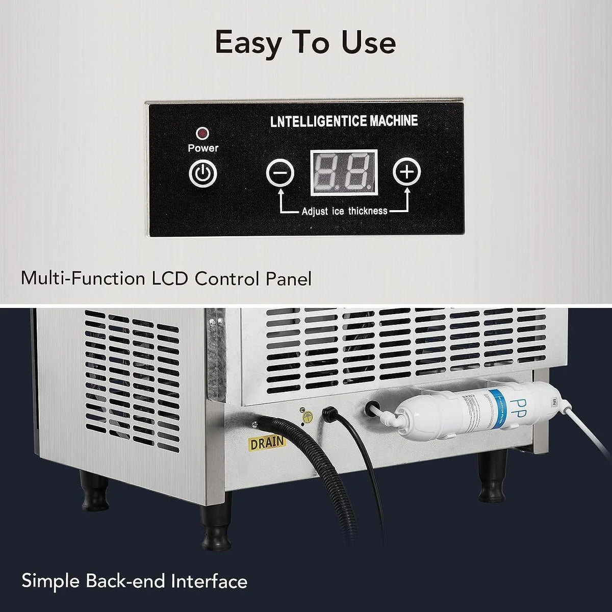 Commercial Ice Maker Machine, Under Counter, 110lbs in 24Hrs, 33lbs Storage Capacity A47593