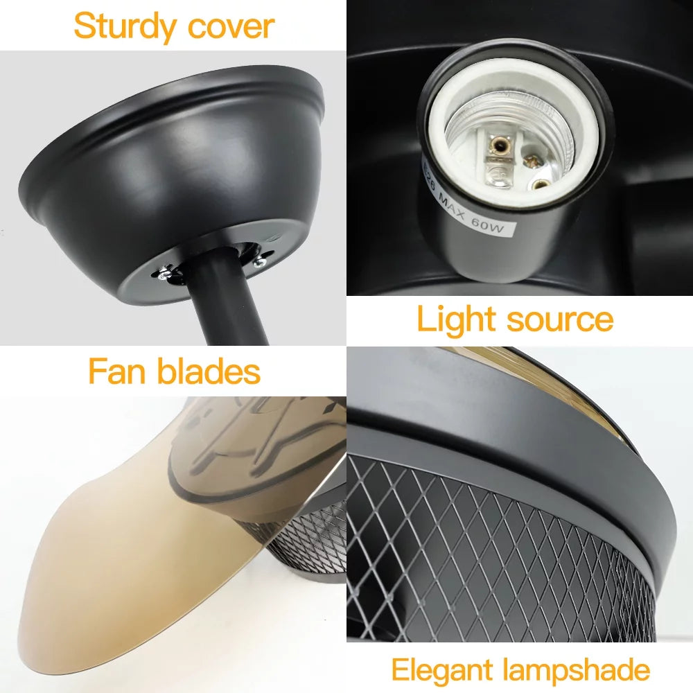42" Invisible Ceiling Fan with Light and Remote M1964