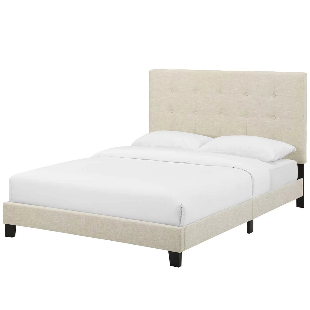 Beige Fabric Full Size Platform Bed Frame J253