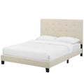 Beige Fabric Full Size Platform Bed Frame J253