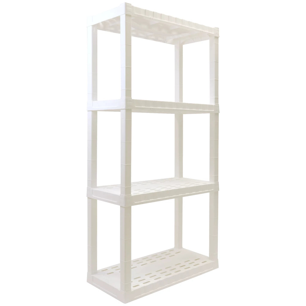4 Shelf Plastic Garage Shelves, Pack of 4, White 400 lbs Capacity C660173