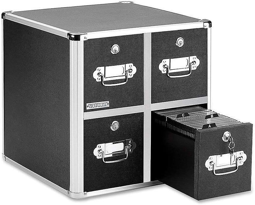 Locking CD File Cabinet, 4 Drawers, Black U20362