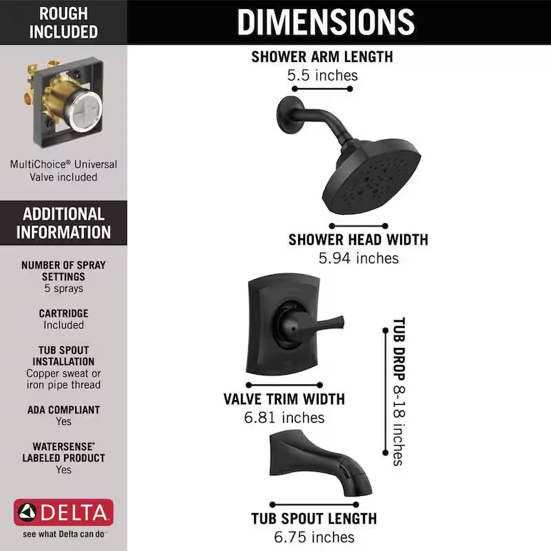 Single-Handle 5-Spray Tub and Shower Faucet Matte Black N689
