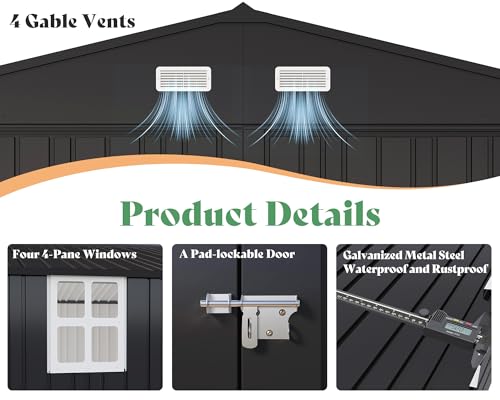 13.2x21x8 FT Outdoor Metal Garage Shed with Double Hinged Doors and 4 Windows V5093