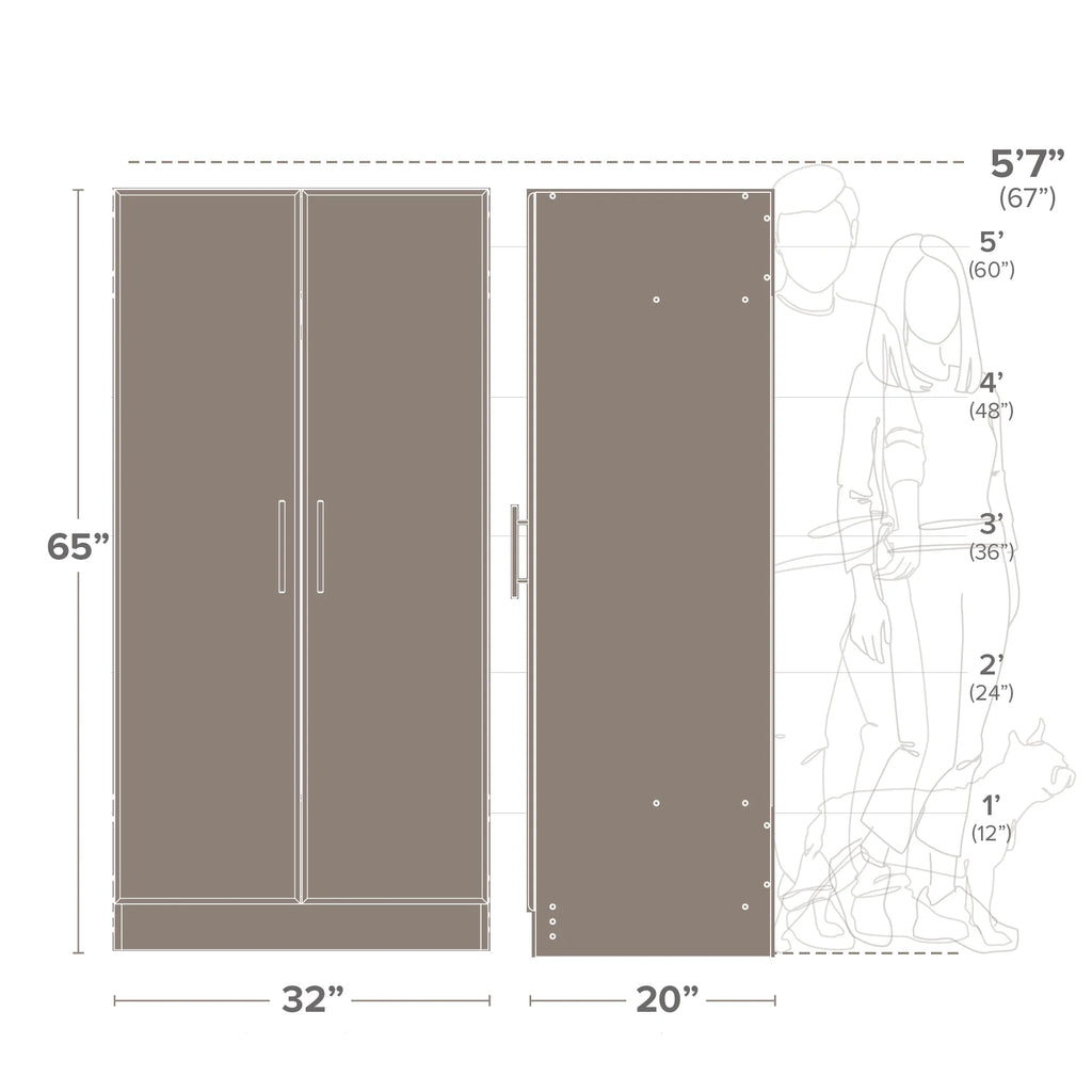 White Wardrobe Closet with Hanging Rail C523
