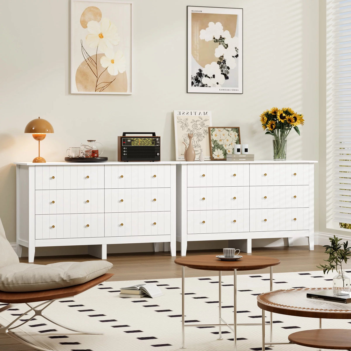 White 6 Drawer Wood Dresser R649