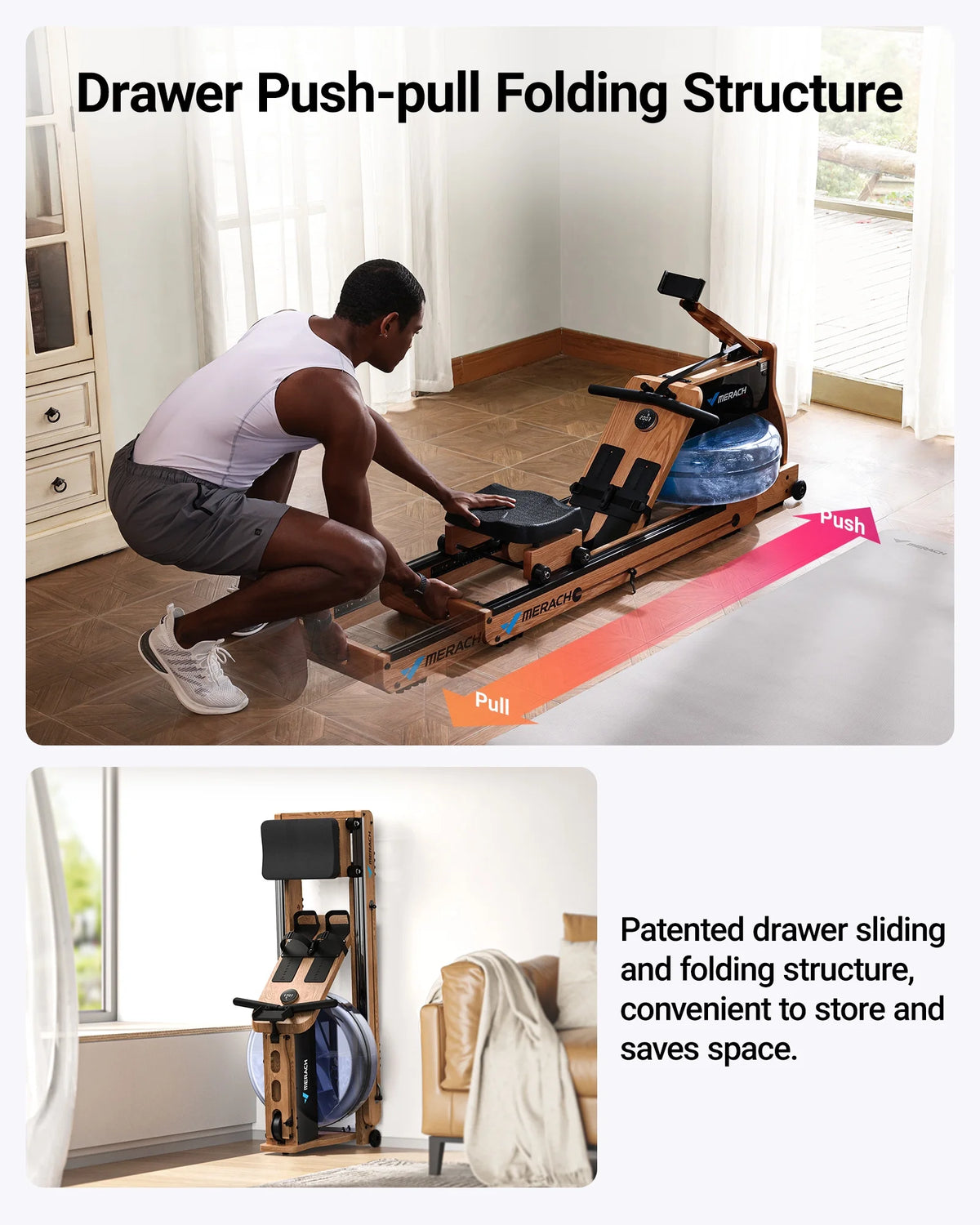 Foldable Solid Wood Rowing Machine F2462