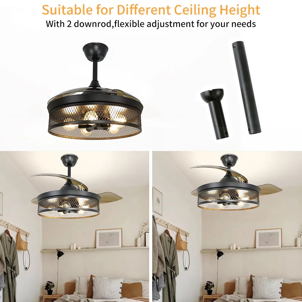 42" Invisible Ceiling Fan with Light and Remote M1964