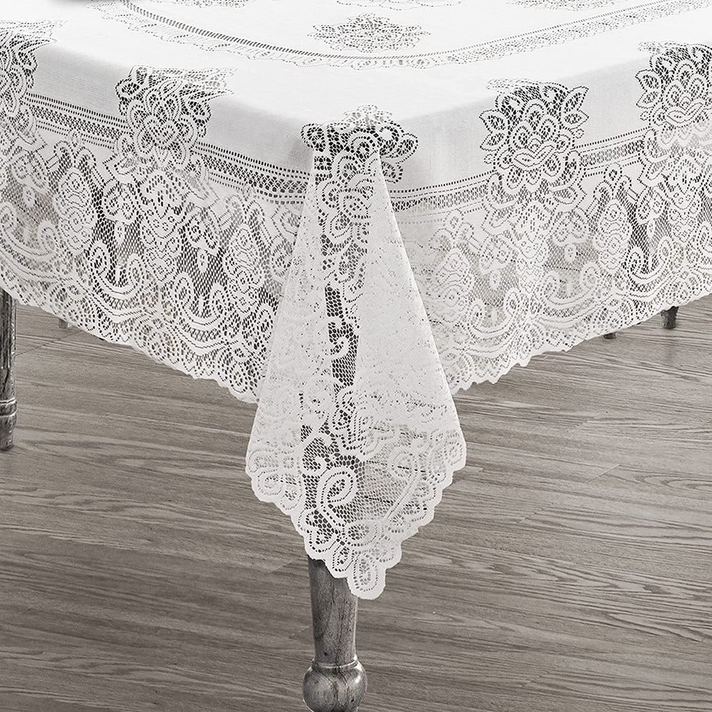 White Polyester Lace Tablecloth 52 x 70 Inch F616