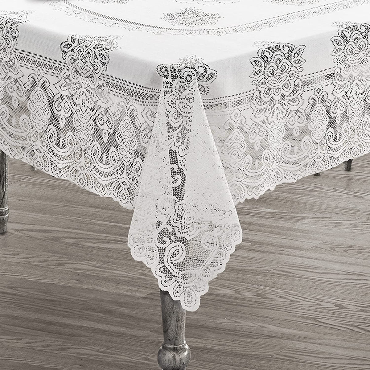 White Polyester Lace Tablecloth 52 x 70 Inch F616