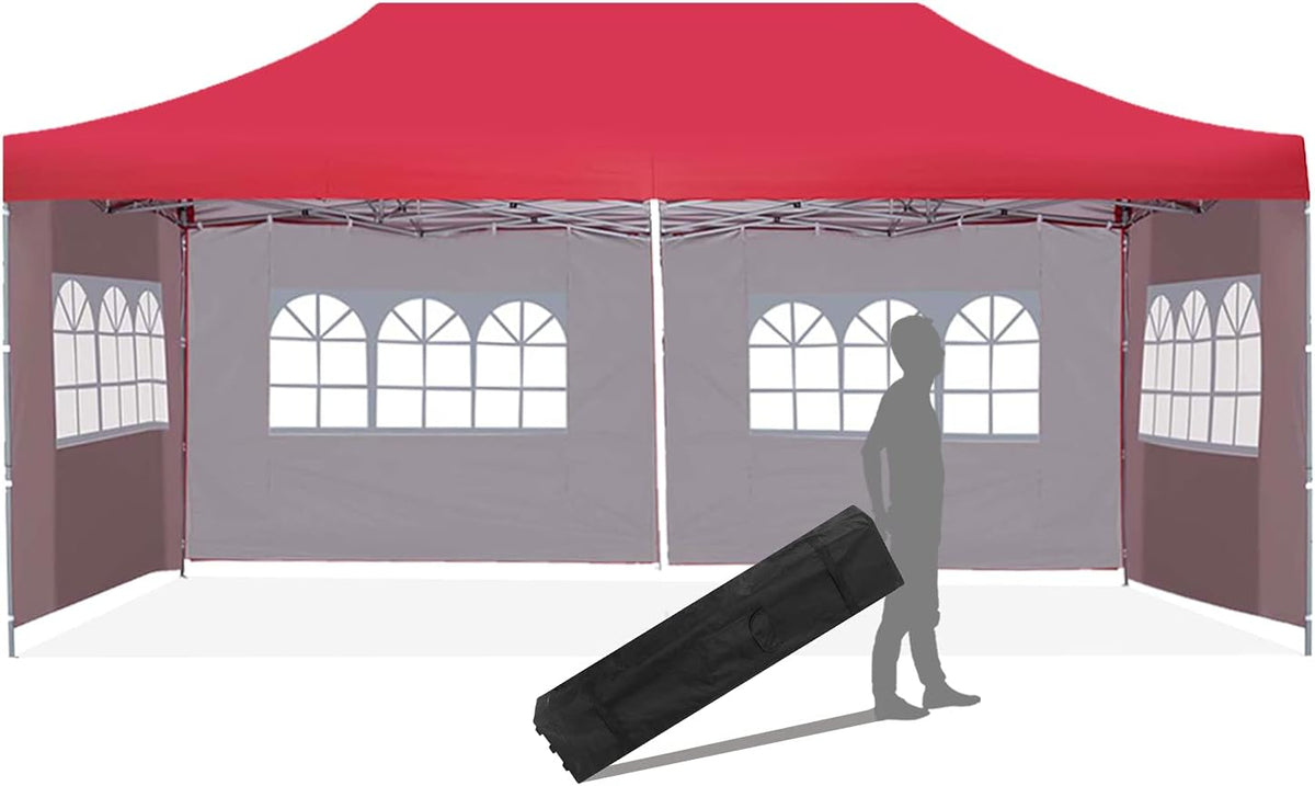 10x20 ft Pop up Canopy Tent with Removable Sidewalls and Wheeled Bag V34853