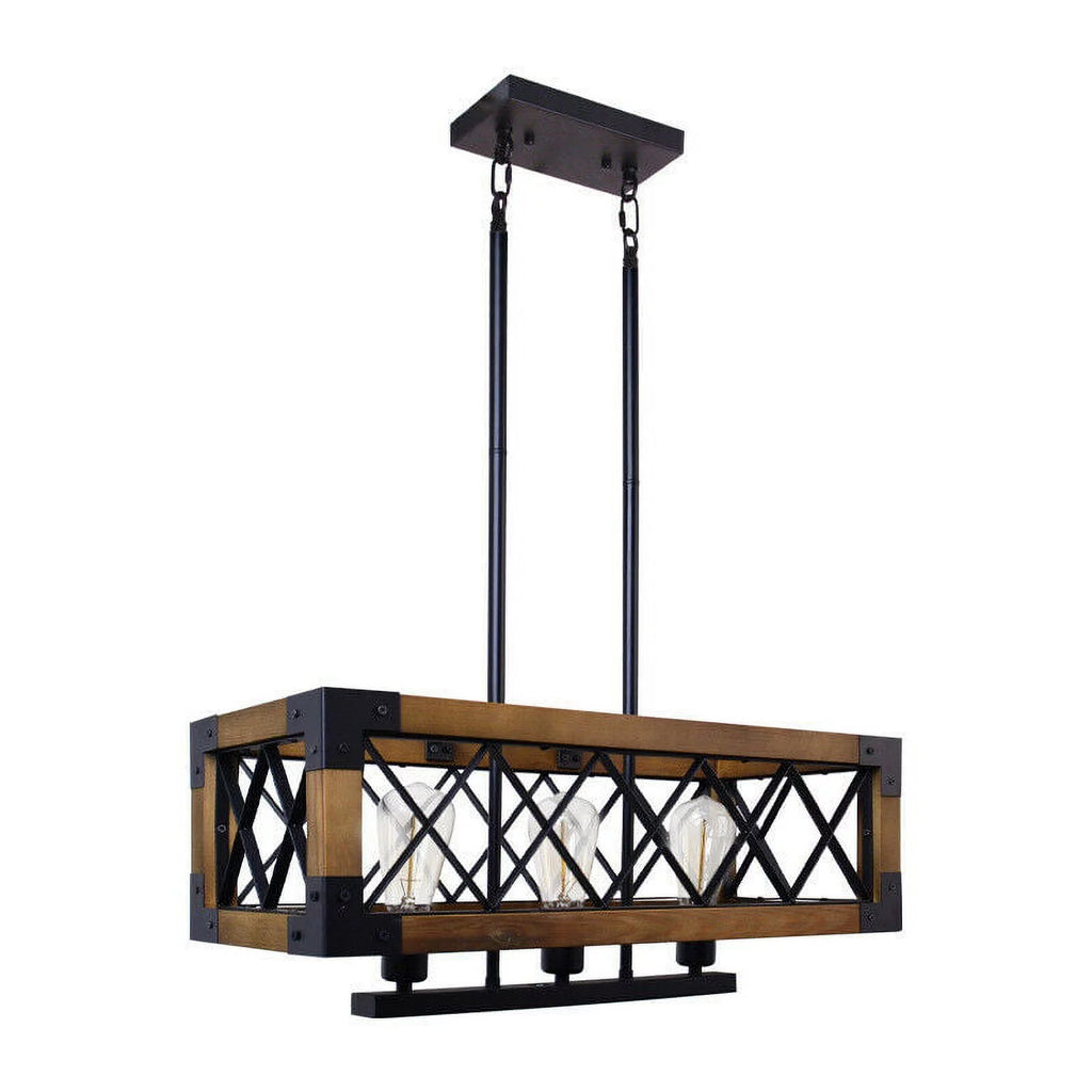 5-Lights Wooden Rectangle Pendant Light Fixture M1595