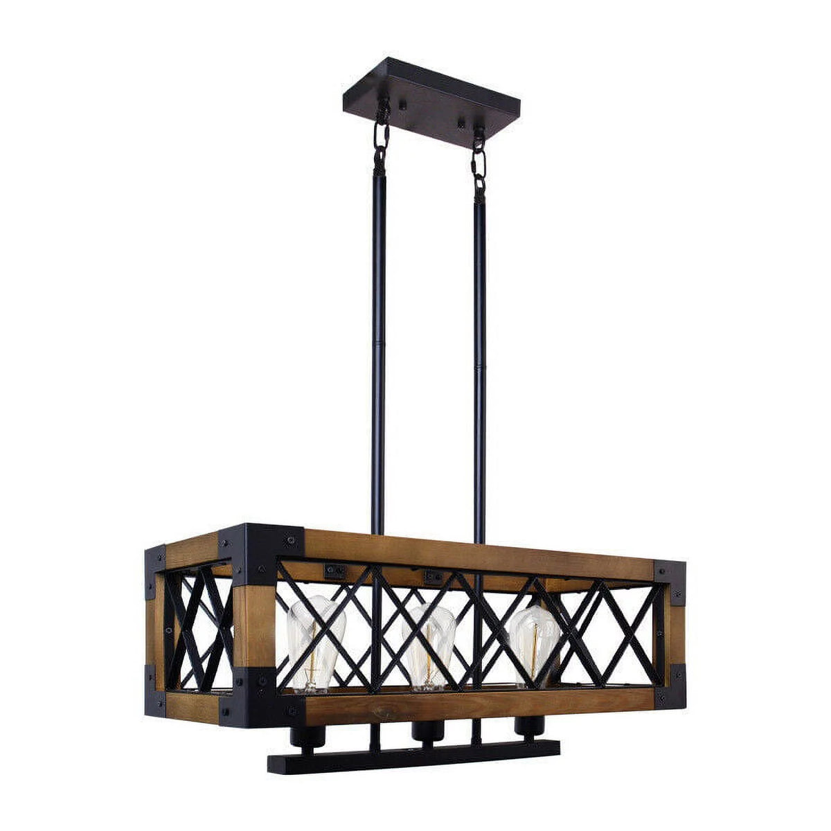 5-Lights Wooden Rectangle Pendant Light Fixture M1595