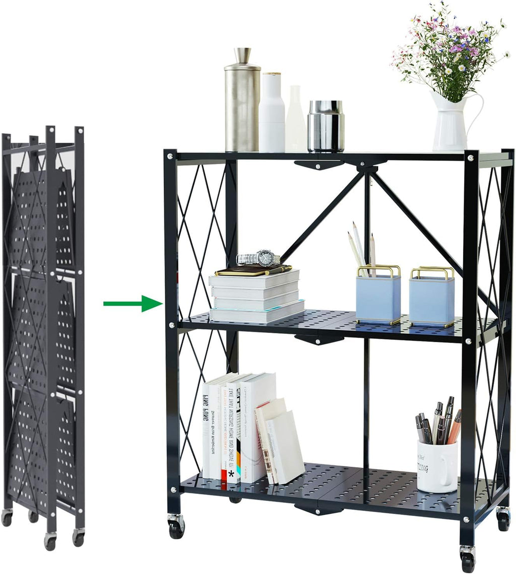 3-Tier Foldable Storage Shelves Black B8161
