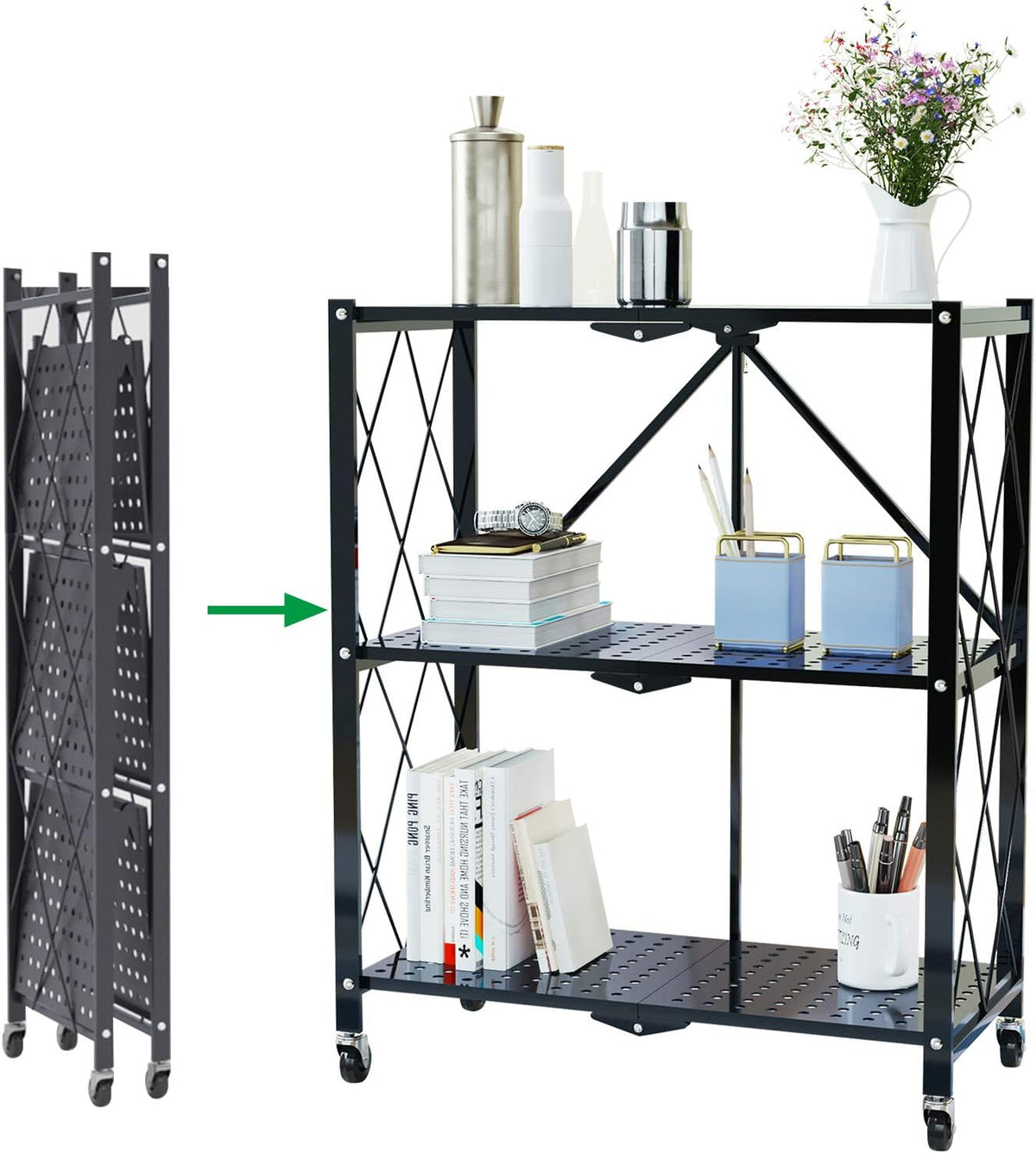 3-Tier Foldable Storage Shelves Black B8161