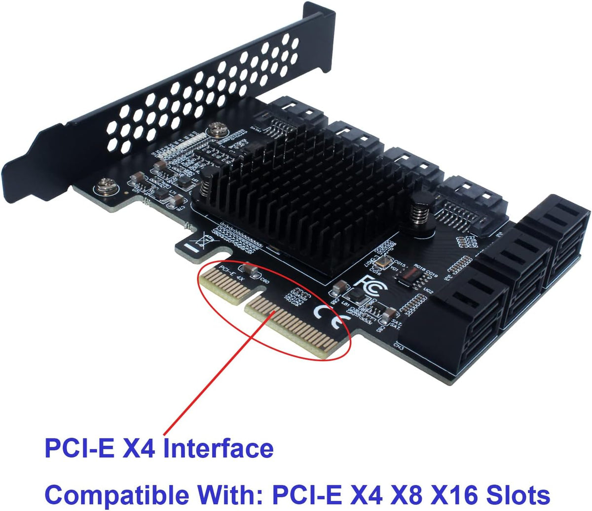 PCIe x4 to SATA 3.0 6Gbps Expansion Card with 10 SATA Cables and Low Profile Bracket K114