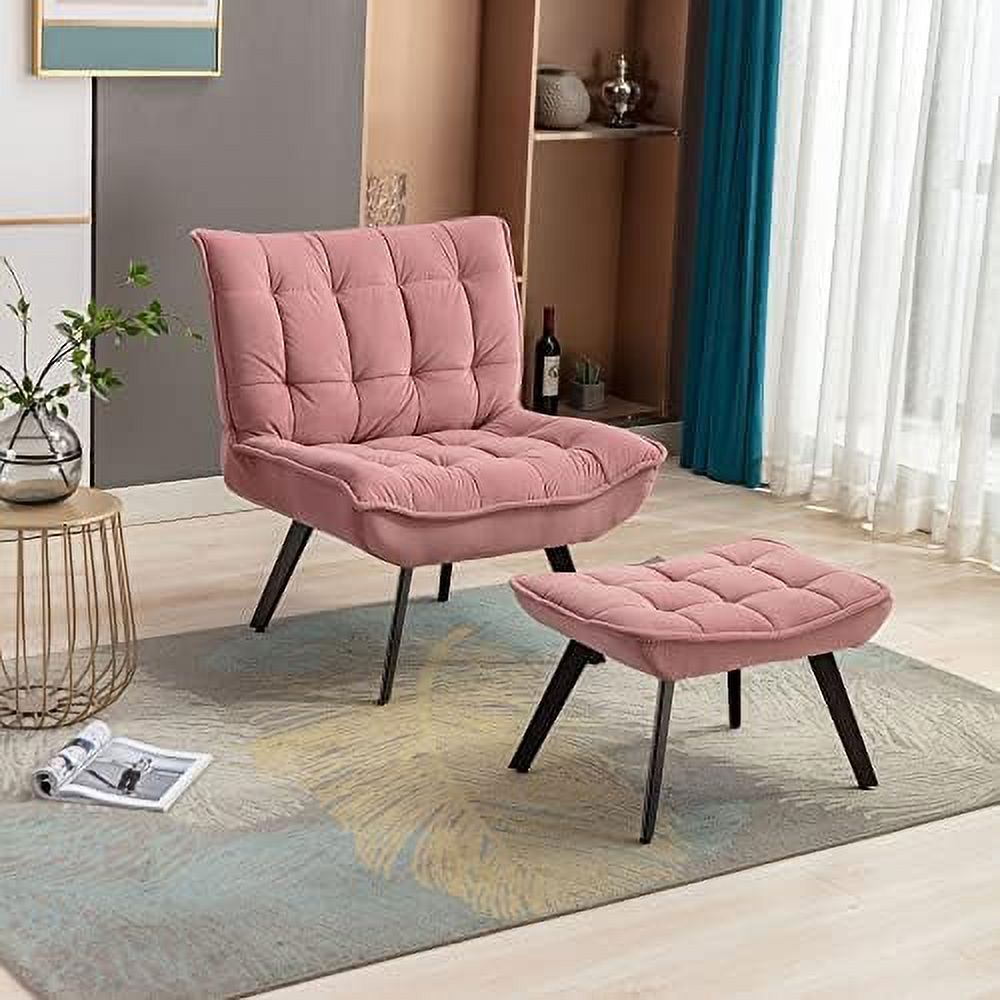 Pink Velvet Accent Chair with Ottoman M734