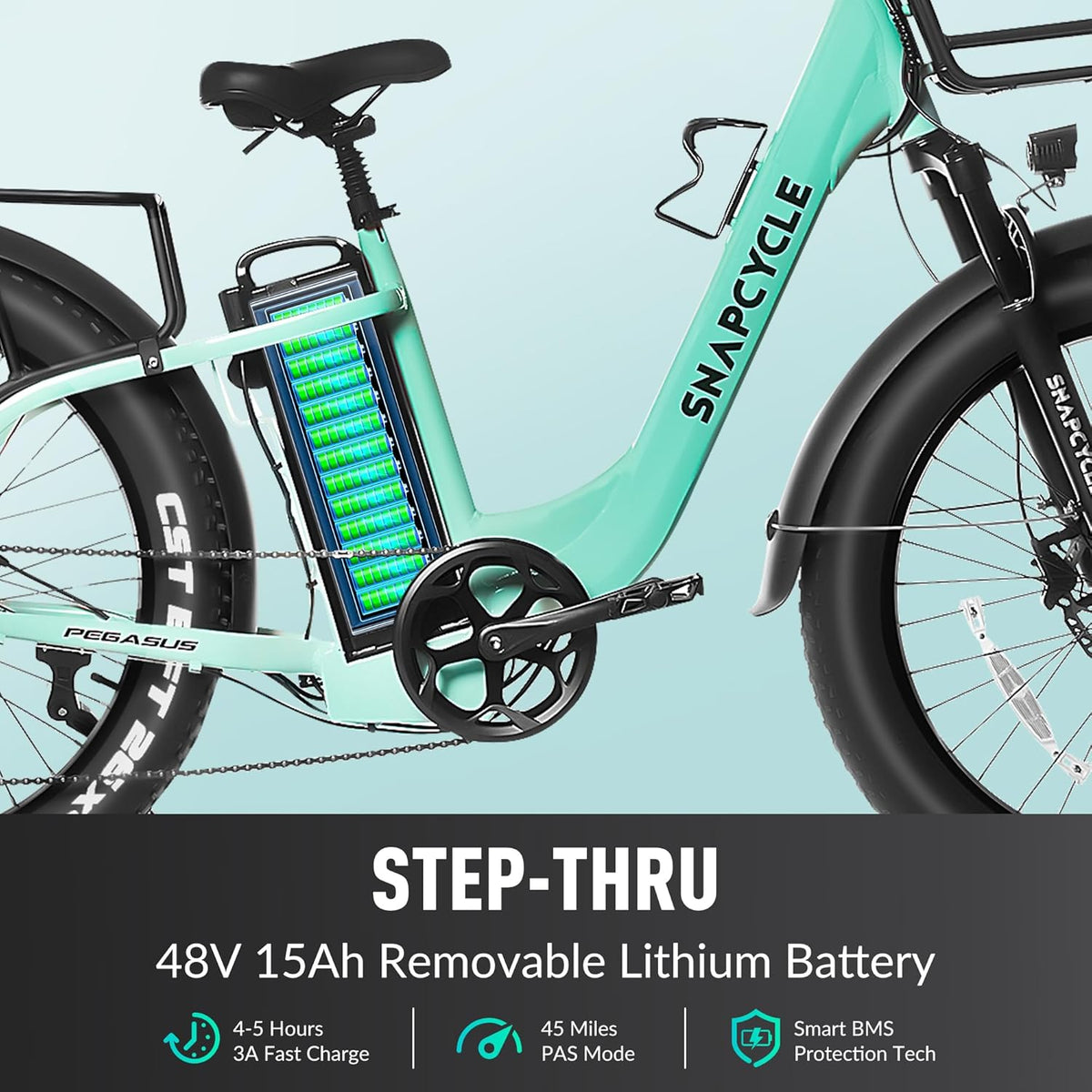 1000W Peak Motor 26" x 4.0 Fat Tire Step-Thru Ebike with 48V 15AH Removable Battery W7390
