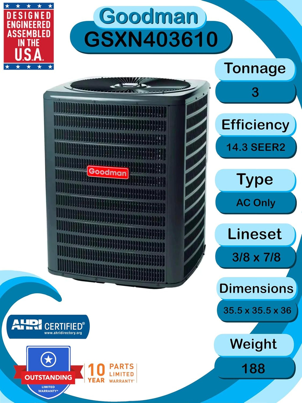 3 TON 14.3 SEER2 AC Unit with 96% AFUE 60k BTU Low NOx Two-Stage Gas Heater and Upflow Evaporator J107