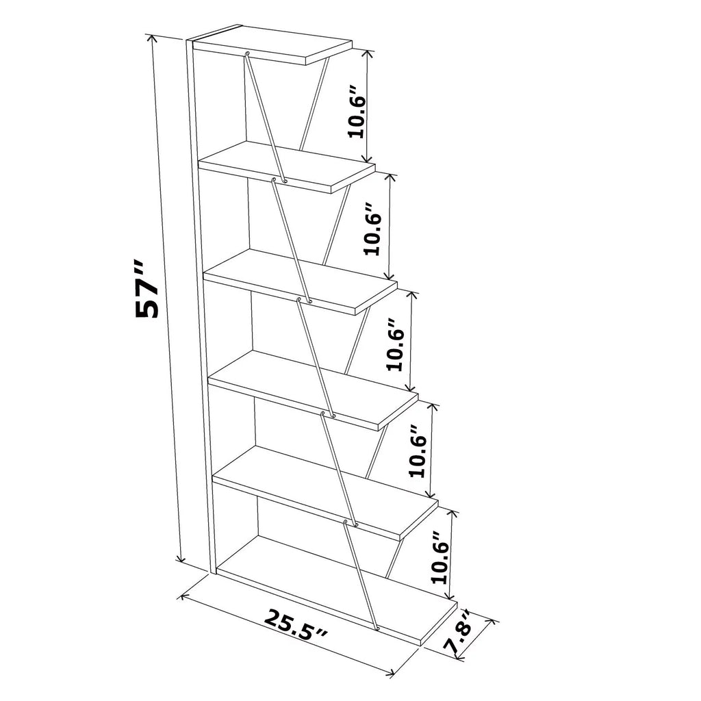Modern 5 Tier Ladder Bookshelf, White/Pink X21306