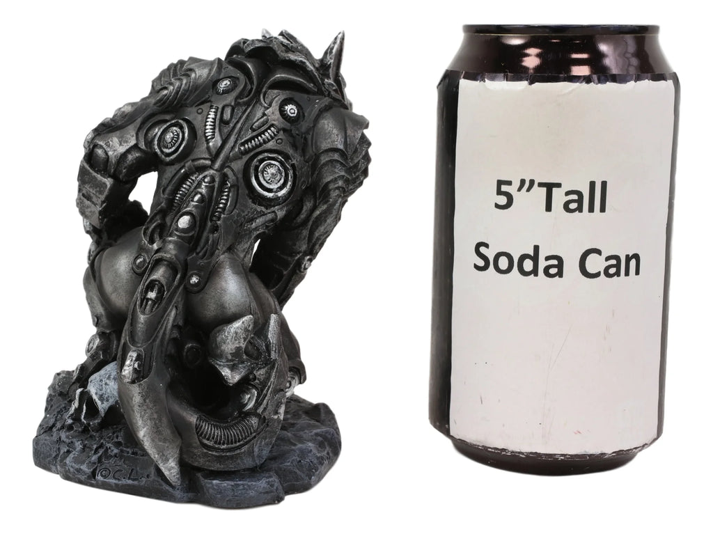 Steampunk Robotic Werewolf Crushing Skull Statue Figurine K1796