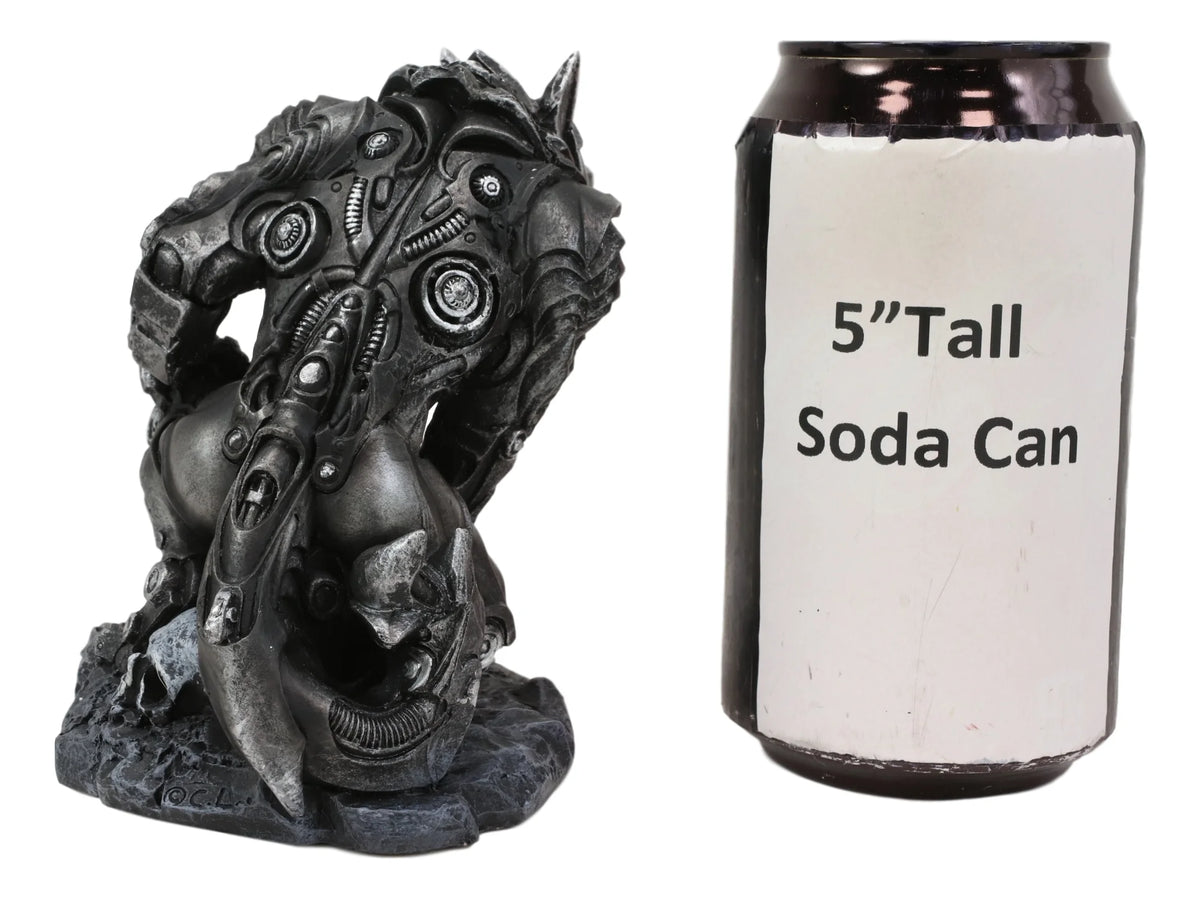 Steampunk Robotic Werewolf Crushing Skull Statue Figurine K1796
