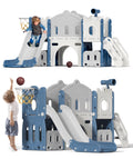 8 in 1 Toddler Slide with Climber, Basketball Hoop, Tunnel and Storage Space Q13256