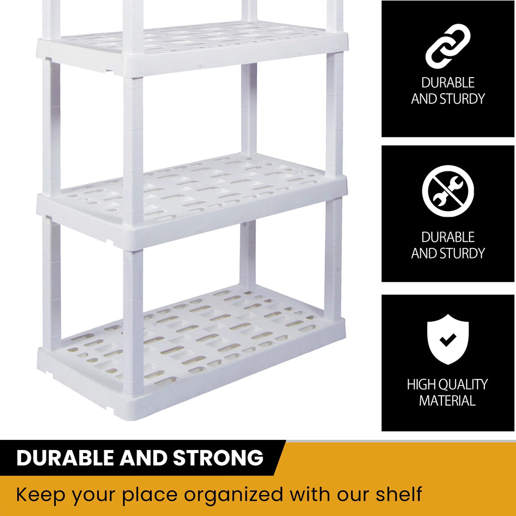 4 Shelf Plastic Garage Shelves, Pack of 4, White 400 lbs Capacity C660173